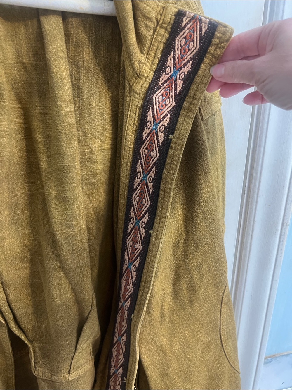 Free People Mustard Utility Jacket with Woven Trim - Picture 3 of 6